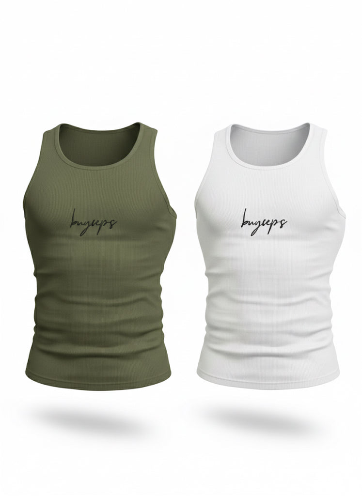 Ribbed Essentials Duo — Military Green & White