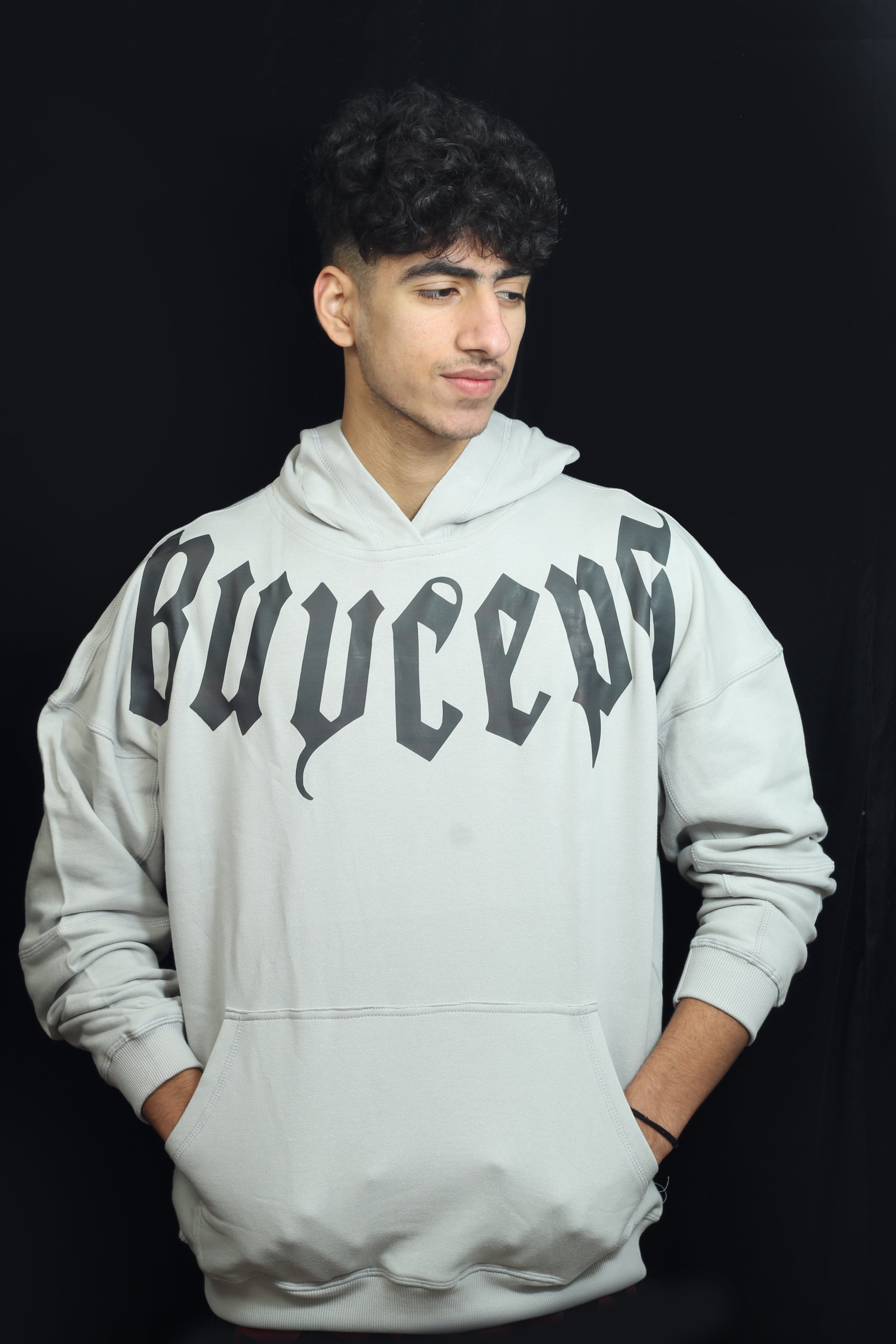 ASH GREY HOODIE – BLACK GRAPHIC