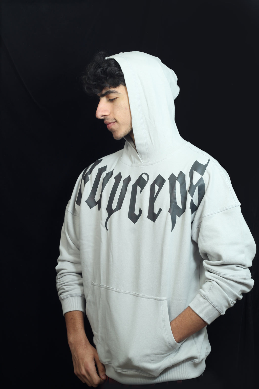 ASH GREY HOODIE – BLACK GRAPHIC