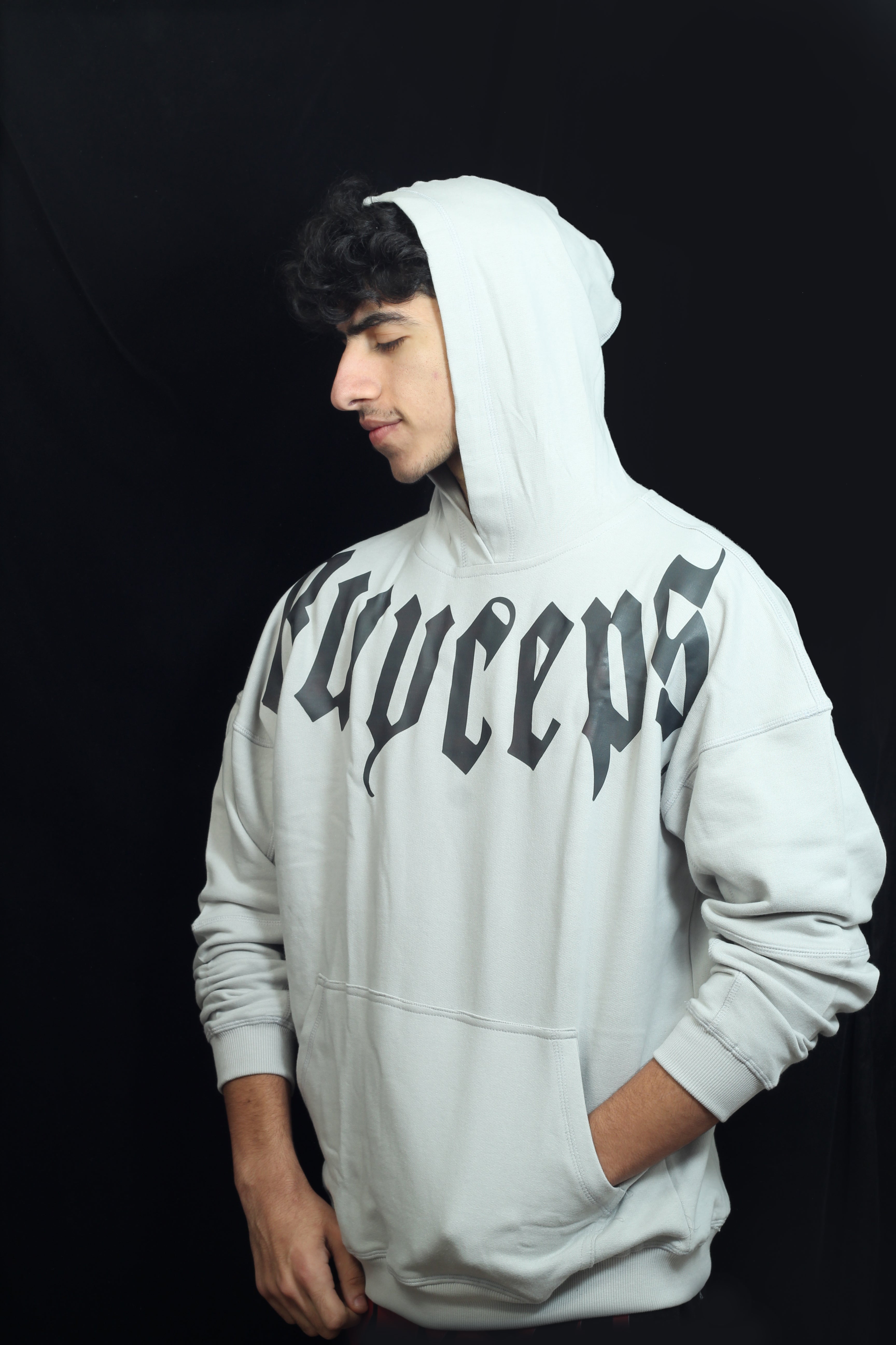 ASH GREY HOODIE – BLACK GRAPHIC