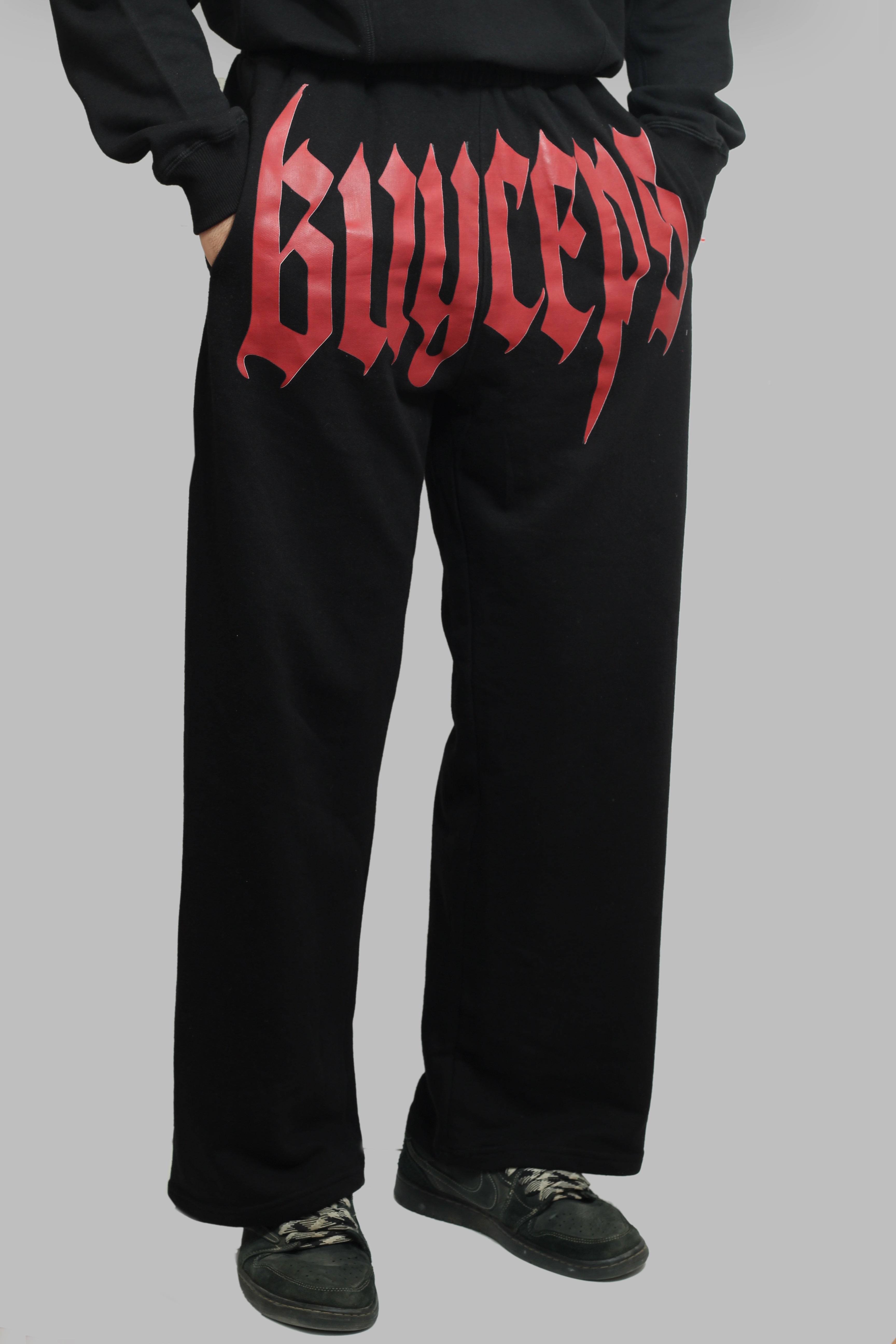 BLACK SWEATPANTS – BAGGY FIT, RED GRAPHIC