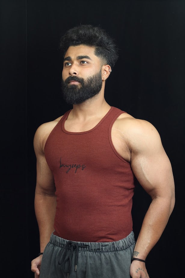 BUYCEPS RIBBED VEST COPPER BROWN